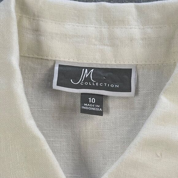 JM Collection Shirt Womens 10 White 100% Linen with Cotton Eyelet Trim Sequins - Picture 12 of 15